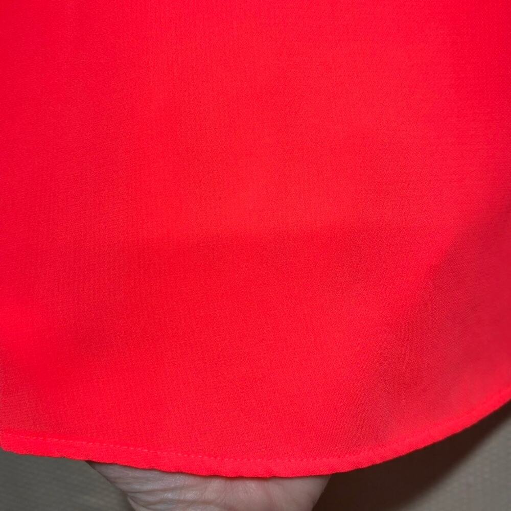 Stella & Dot Soiree Neon Orange Coral Blouse Metallic Striped Cuffs Women's M - Picture 2 of 9